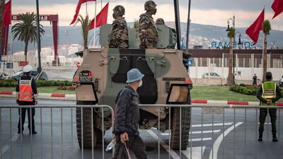 Moroccan soldiers patrol the city of Tangiers amid a new outbreak of the coronavirus. AFP