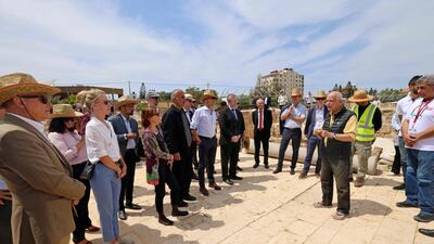 A delegation of EU diplomats visit the archaeological site.