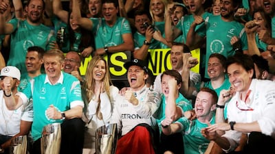 Nico Rosberg of Germany and Mercedes-GP celebrates winning the world championship. Christopher Pike / The National