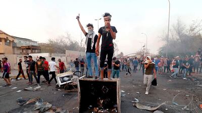 Iraqi protesters demonstrate against the government and the lack of basic services in Basra. The country has been gripped by unrest over power outages, unemployment, state mismanagement and a lack of clean water. AFP