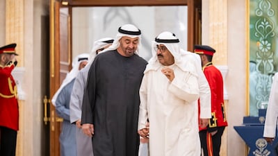 Sheikh Mohamed with Sheikh Meshal at Bayan Palace