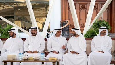 Sheikh Saeed bin Zayed Al Nahyan, Abu Dhabi Ruler's Representative, Sheikh Nahyan Bin Zayed Al Nahyan, chairman of the board of trustees of Zayed bin Sultan Al Nahyan Charitable and Humanitarian Foundation, Sheikh Saif bin Zayed ,Deputy Prime Minister and Minister of Interior, Sheikh Saeed bin Mohamed Al Nahyan and Sheikh Hamdan bin Mubarak Al Nahyan, attend a Sea Palace barza. Mohamed Al Hammadi / Ministry of Presidential Affairs )