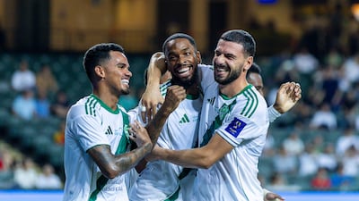 Ivan Toney of Al Ahli celebrates after scoring during the Saudi Super Cup semi-final in Hong Kong. Getty Images