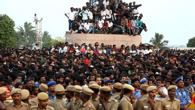 Hundreds of people and supporters gathered to witness the final journey during the funeral procession of AIADMK chief and Tamil Nadu Chief Minister J Jayalalithaa, in Chennai, Tamilnadu, India. Jagadeesh NV / EPA