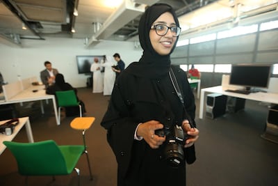 Shaima Al Ammari shooting a video clip at Twofour54. Fatima Al Marzooqi/ The National