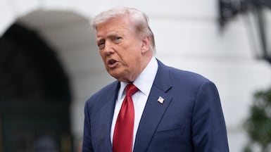US President Donald Trump speaks to members of the media on the South Lawn of the White House before boarding Marine One in Washington, DC, US, on Friday, May 8, 2026. The US said it expects Iran to respond to its latest proposal to end their war imminently, as clashes in the Strait of Hormuz threatened to further fracture a month-long ceasefire. Photographer: Aaron Schwartz / CNP / Bloomberg
