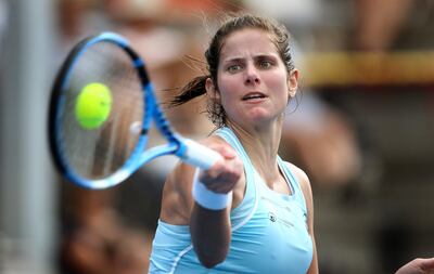 Julia Goerges of Germany hits a return during her women's semi-final match against Hsieh Su-wei of Taiwan at the WTA Auckland Classic. Michael Bradley / AFP
