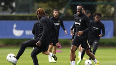 Chelsea's Pierre-Emerick Aubameyang wearing a protective face mask during training. PA