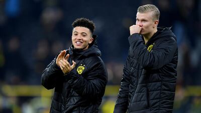 Jadon Sancho and Dortmund´s Erling Haaland after the match. Getty