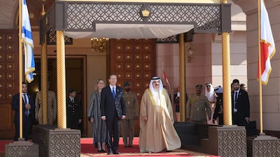 Bahrain's King Hamad receives Israeli President Isaac Herzog in Manama. AFP