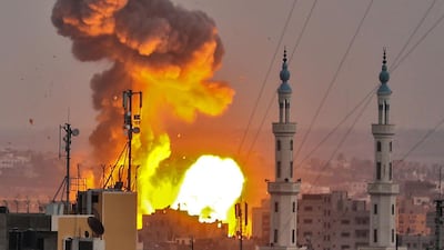 A picture taken on July 20, 2018 shows a fireball exploding in Gaza City during Israeli bombardment. AFP