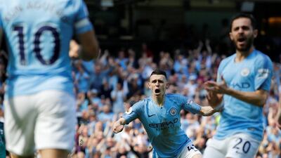 Manchester City's Phil Foden celebrates scoring their only goal. Reuters