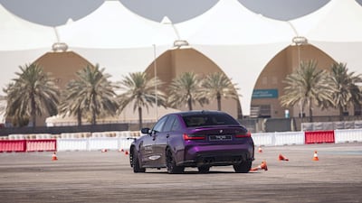 Tearing in and out of cones in the shadow of Yas Marina Circuit's grandstand.