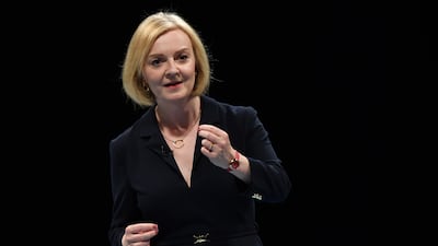 Foreign Secretary and Conservative leadership hopeful Liz Truss on stage in Birmingham, England, on August 23. Getty