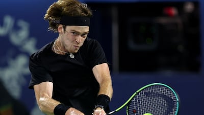 Andrey Rublev during his straight-sets win over Filip Krajinovic at rthe Dubai Duty Free Tennis Championships. Reuters
