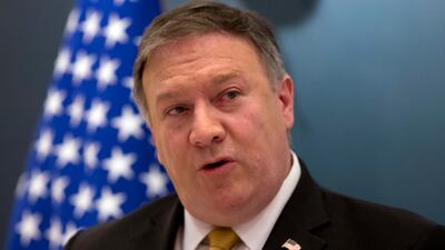 US Secretary of State Mike Pompeo, speaks during a press conference with Saudi Arabia's Foreign Minister Adel Al Jubeir, at the Royal Terminal of King Khaled airport, in Riyadh, Saudi Arabia, Sunday, April 29, 2018. Amr Nabil / AP