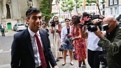 Former British chancellor Rishi Sunak arrives for a hustings event in central London. EPA