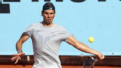 Rafael Nadal on the Madrid practice courts ahead of opening his title defence. Chema Moya / EPA