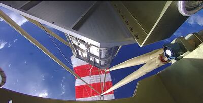 A screenshot from a video of the booster's parachute-assisted landing. Photo: China Academy of Launch Vehicle Technology