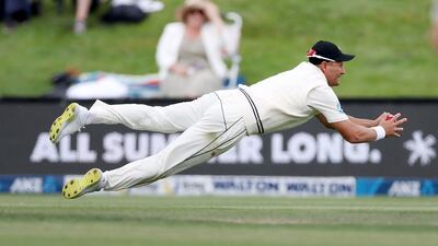New Zealand fielder Neil Wagner takes the catch to dismiss Bangladesh's Nurul Hasan. AFP