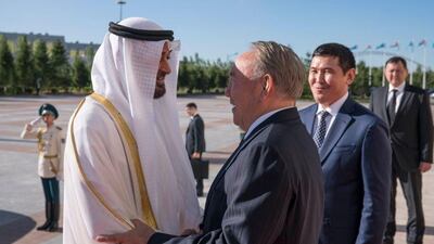 Sheikh Mohammed bin Zayed pictured with Kazakhstan's President Nursultan Nazarbayev in Astana.
