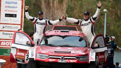 Spanish Oscar Fuertes Aldanondo (R) and Diego Vallejo during the podium ceremony. EPA