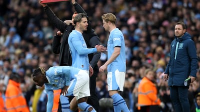 Kevin De Bruyne is substituted at the Etihad Stadium. Getty Images