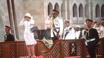 Queen Elizabeth II and Sultan Qaboos at Muscat Palace in Oman during the British monarch’s three-week Gulf tour on February 28, 1979. Getty Images