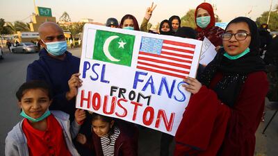 Spectators line up to enter the National Stadium before the start of the PSL match between Karachi Kings and Multan Sultans. EPA