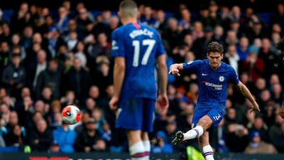 Chelsea's Marcos Alonso scores his side's second goal. AFP