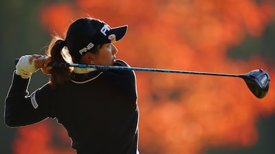 Japanese golfer Karin Takeyama hits her tee shot on the 17th hole during Round 1 of the Fundokin Ladies at the Usuki Country Club in Usuki, Japan, on Tuesday, November 10. Getty