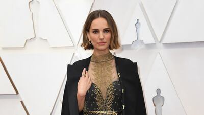 Natalie Portman in custom Christian Dior at the Oscars at the Dolby Theatre in Los Angeles. AP