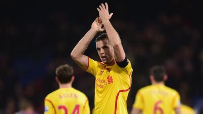 Jordan Henderson (Liverpool): The stand-in skipper led by example with a dogged display in midfield and a beautiful pass to set up Daniel Sturridge’s equaliser. (Photo by Jamie McDonald/Getty Images)