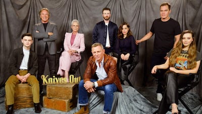 Jaeden Martell, Don Johnson, Jamie Lee Curtis, Daniel Craig, Chris Evans, Ana de Armas, Michael Shannon and Katherine Langford star in 'Knives Out'. Getty.