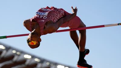 Mutaz Barshim competes in the men's high jump final at the World Athletics Championships. AP