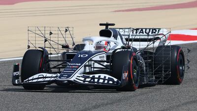 AlphaTauri driver Pierre Gasly drives during the first day of Formula One pre-season testing at the Bahrain International Circuit. AFP