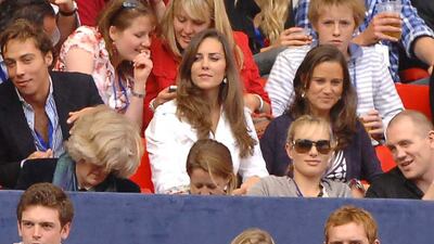 Kate Middleton at 'The Concert for Diana' with younger brother James and sister Pippa at Wembley Stadium on July 1, 2007. Getty Images