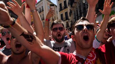 Liverpool fans enjoy themselves in downtown Madrid. AP Photo