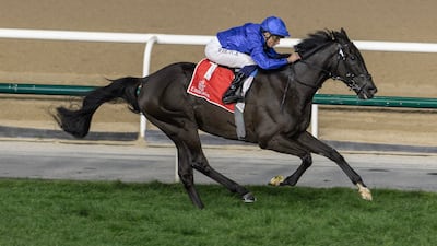 Rebel's Romance wins during Super Saturday at Meydan. Photo: Dubai Racing