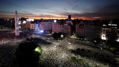 Argentina fans celebrate winning the World Cup at the Obelisk in Buenos Aires. Reuters