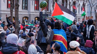 Palestine supporters protest the current conflict in Gaza on Al-Quds Day in New York City. EPA