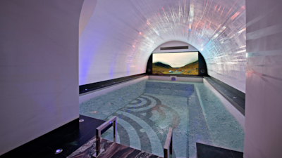 The indoor swimming pool.