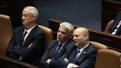 From right: Israeli Prime Minister Naftali Bennett, Foreign Minister Yair Lapid, and Defence Minister Benny Gantz. EBA