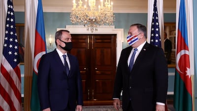 Azerbaijan's Foreign Minister Jeyhun Bayramov meets with US Secretary of State Mike Pompeo at the State Department to discuss the conflict in Nagorno-Karabakh. Reuters