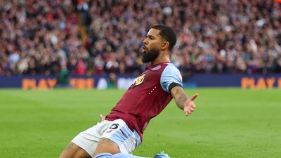 Douglas Luiz of Aston Villa celebrates after scoring their first goal against West Ham United. Getty