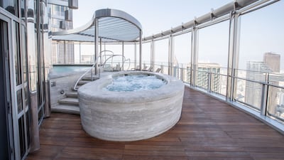 An outdoor spa on the lower floors of the tower.