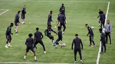 Manchester United players train at the Astana Arena for their Europa League clash against FC Astana. Reuters