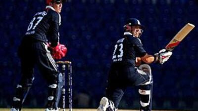 Matt Prior, right, plays a shot with his challenger Craig Kieswetter behind the stumps.