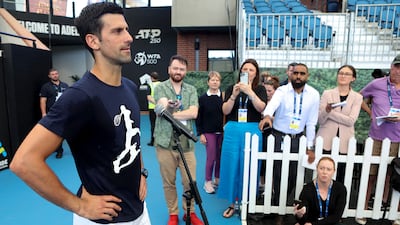 Novak Djokovic addresses the media following a practice session ahead of the Adelaide International. AP