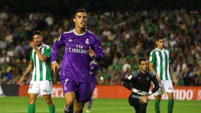 Real Madrid’s Cristiano Ronaldo celebrates after scoring against Real Betis. Marcelo del Pozo / Reuters
